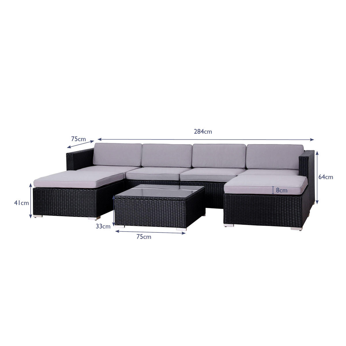 GARTENLOUNGE LUGANO XL Grau - Grau, Kunststoff - SVITA