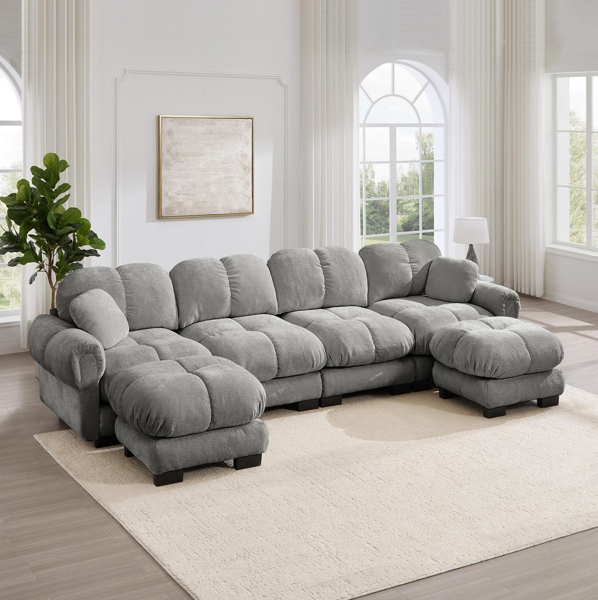 SOFA 330/149/90 cm in Hellgrau aus Chenille mit modularer Flexibilität - Hellgrau, Textil (149/90/330cm) - Flora Grace