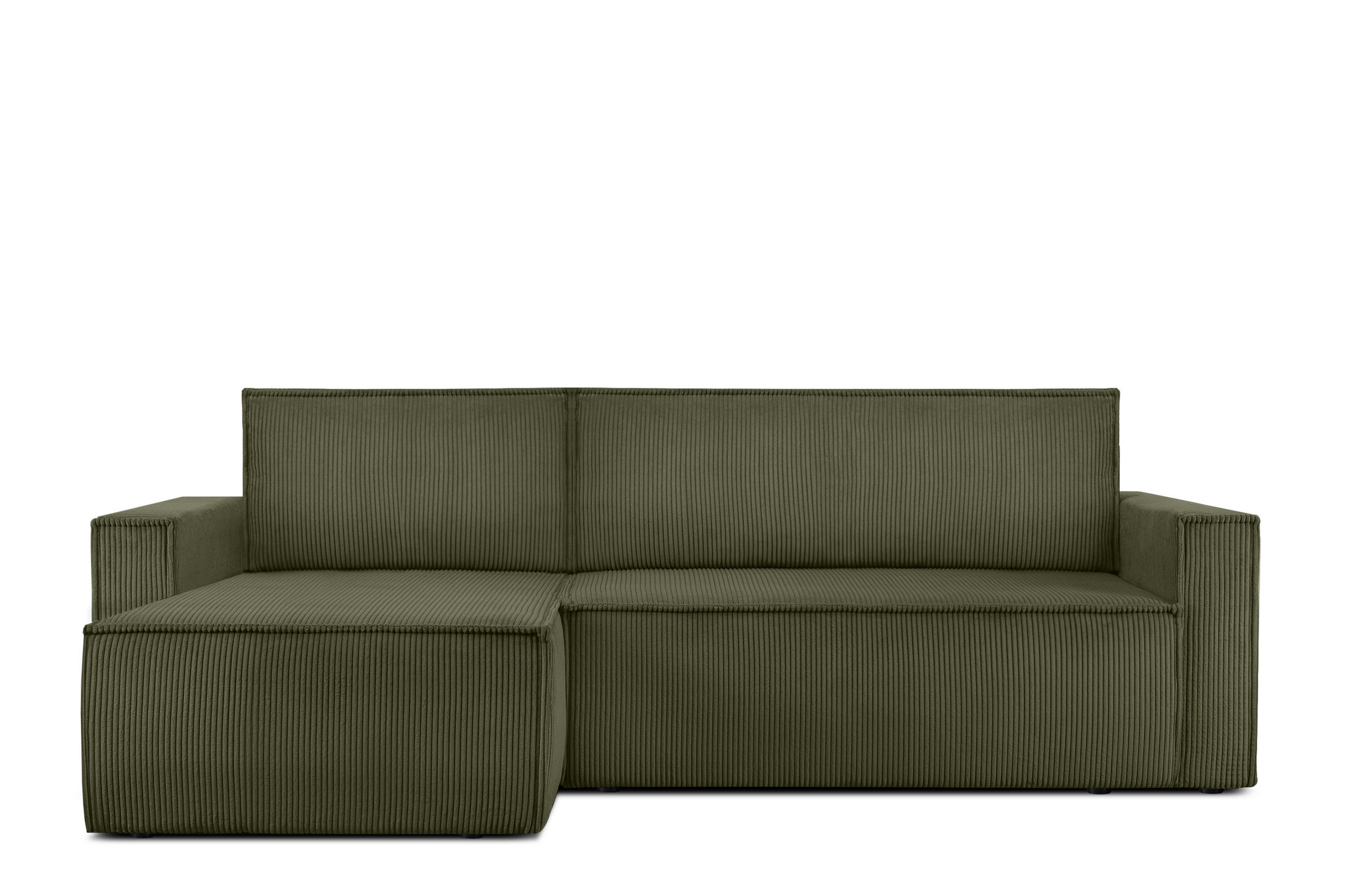 ECKSOFA-LINKS/RECHTS NAPI Schlaffunktion mit Cordbezug, grün - Schwarz/Olivgrün, Textil (246/148cm) - KONSIMO®