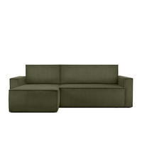 ECKSOFA-LINKS/RECHTS NAPI Schlaffunktion mit Cordbezug, grün - Schwarz/Olivgrün, Textil (246/148cm) - KONSIMO®