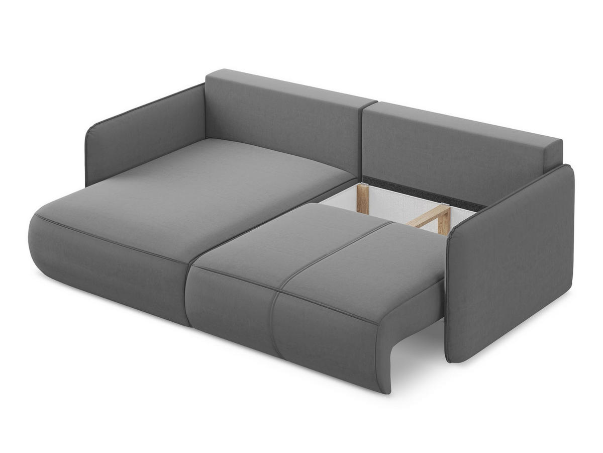 ECKSOFA mit Schlaffunktion Samt Stoff Grau - Schwarz/Grau, Kunststoff/Textil (148/207cm) - Makamii