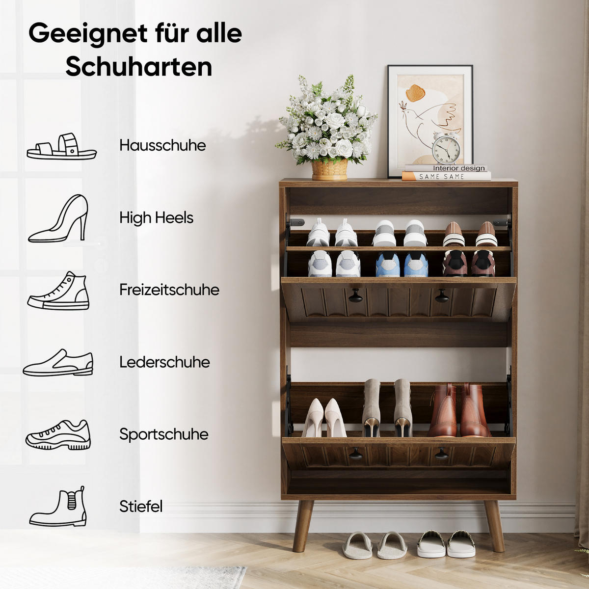 SCHUHSCHRANK Nussbaumfarben 60/24/95 cm - Walnussfarben, Holzwerkstoff (60/95/24cm) - PANGIVO