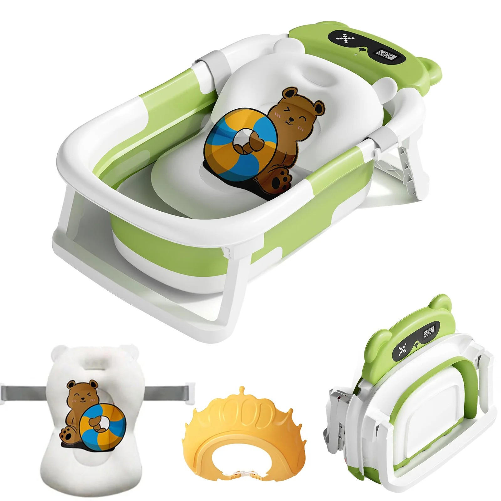 BABYBADEWANNE faltbare mit Badekissen, Thermometer, Duschhaube, Duschbürste, Typ 2 Grün - Grün, Kunststoff (67/42cm) - Kaket