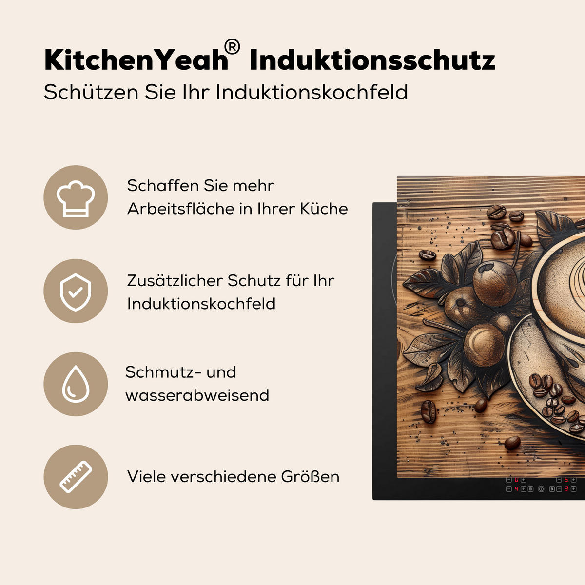 HERDABDECKPLATTE Kaffee - Vintage - Braun - Tasse - Holz 76x51 cm - Cappuccino, Kunststoff (76/0.2/51.5cm) - MuchoWow