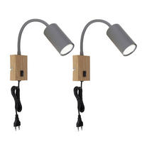 WANDELEUCHTE Metall Holzoptik Grau 2er Set - Grau, Metall (7/44/32cm) - Globo Lighting