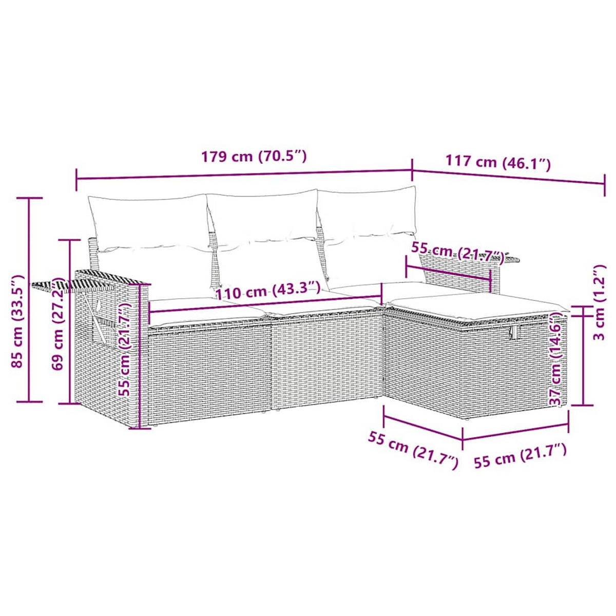 GARTEN-SOFAGARNITUR 4Er Set Mit Kissen Schwarz Poly Rattan - Schwarz, Kunststoff - vidaXL