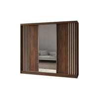 SCHWEBETÜRENSCHRANK Neli 240 cm mit Lamellen und Spiegel 3-türig, Nuss Warmia, Lamelle weiß - Dunkelbraun/Weiß, Kunststoff (240/216/61cm) - Margaret Hadas24