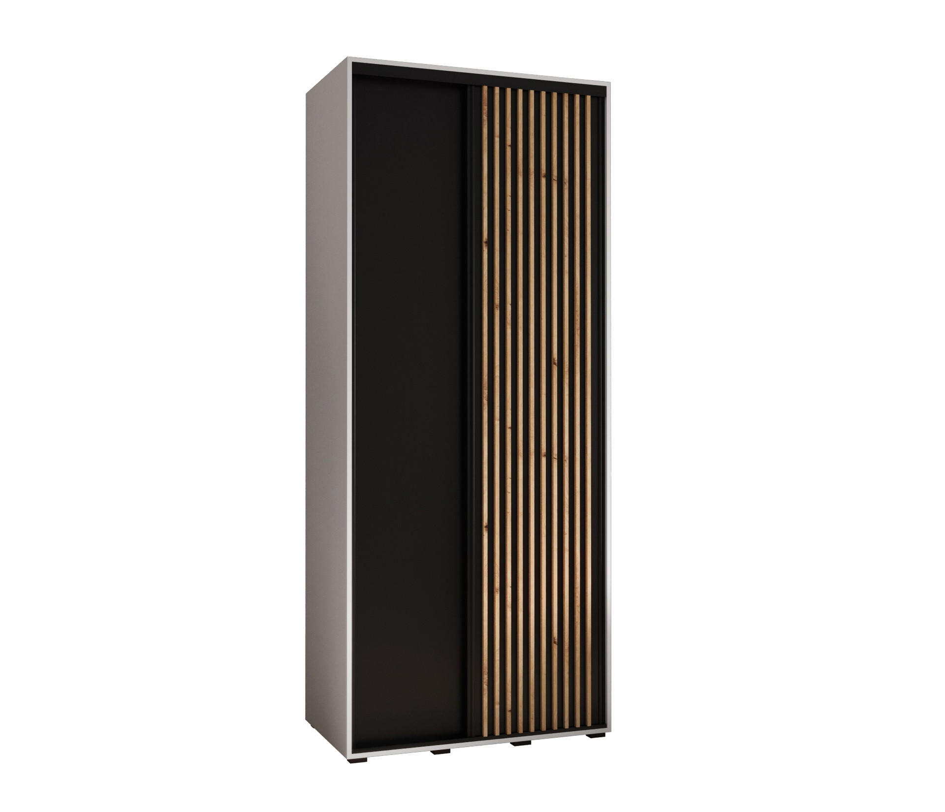Abiks Möbel Schwebetürenschrank Weiß, Schwarz, Eiche Artisan 110x235x60 cm