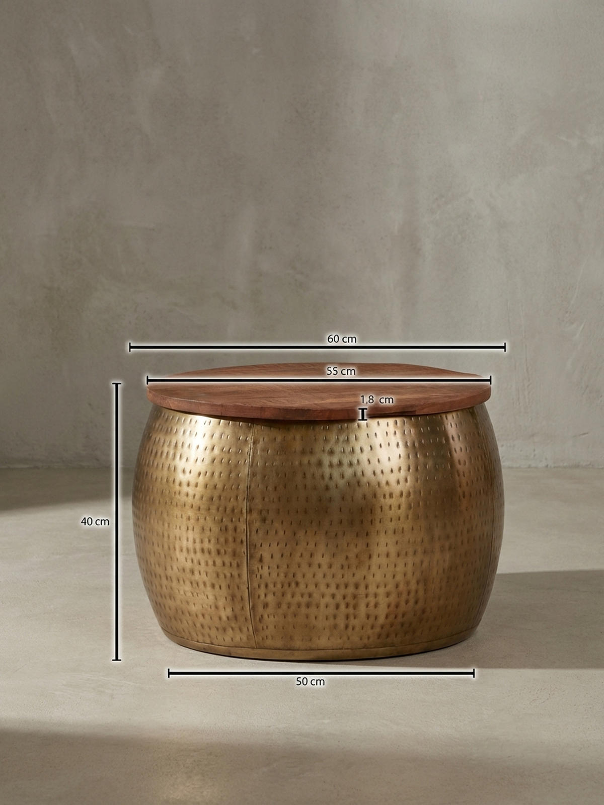 COUCHTISCH Massivholz Braun Gold, Modernes Design, Stauraum, Modell Aurora - Goldfarben, Holz/Metall (60/60/40cm) - KADIMA DESIGN
