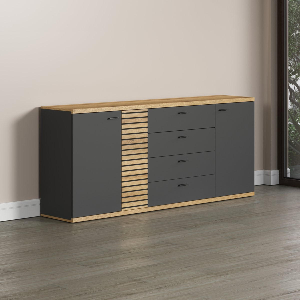 SIDEBOARD Norris Anthrazit - Anthrazit, Holzwerkstoff (186/85/42cm) - Trendteam