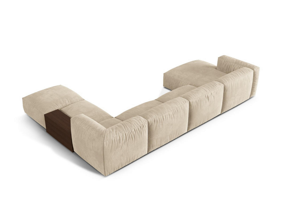 PANORAMASOFA modular rechts Martina aus Samt leichtes beige 5 Sitzplätze - Creme, Textil (280/75/406cm) - Micadoni