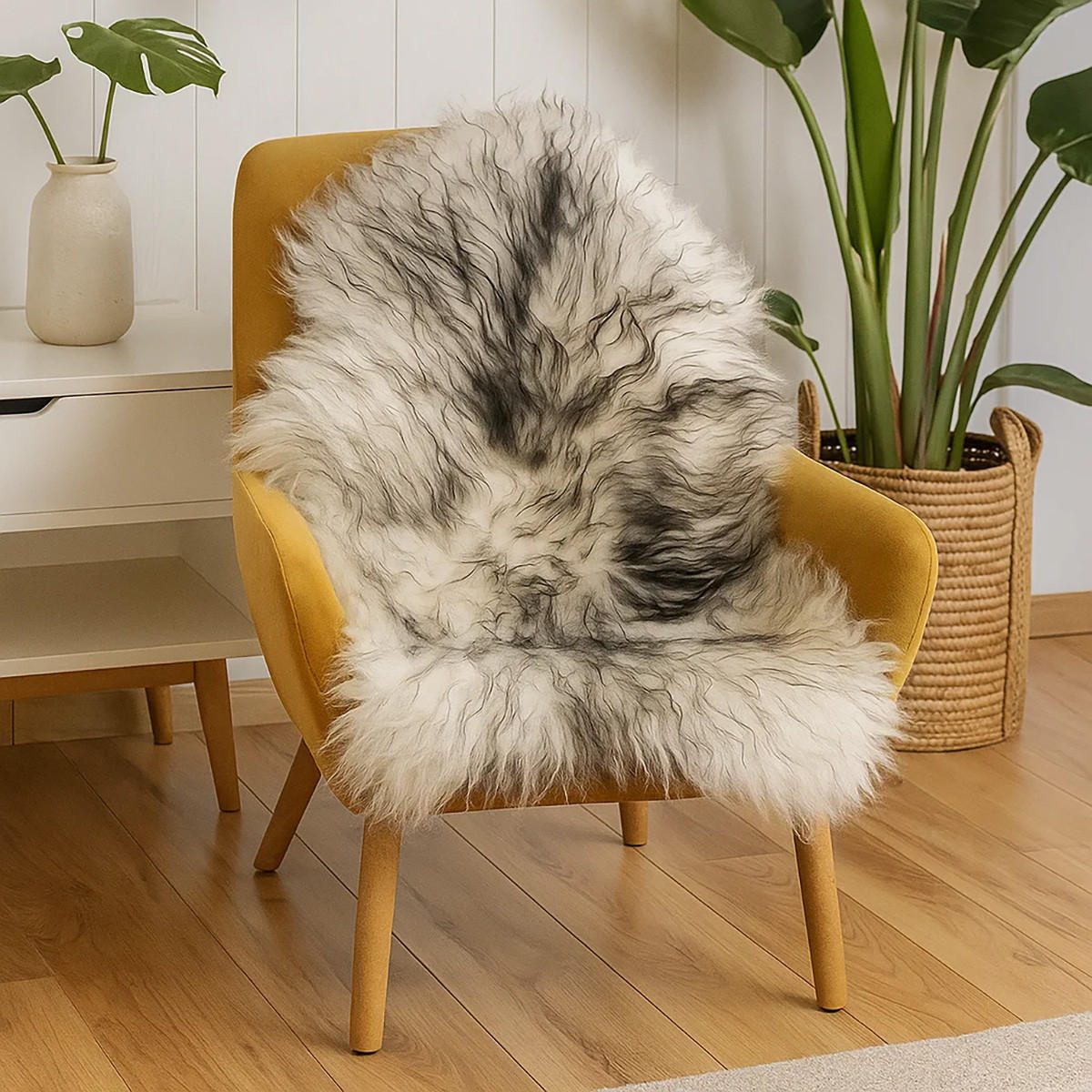 SCHAFFELL Island Lammfell dunkel geflammt 100/110 cm - Schwarz/Weiß, Fell (60/110cm) - Provellus