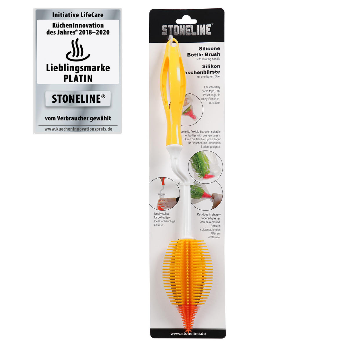 FLASCHENBÜRSTE - Gelb, Kunststoff (6/6/36cm) - Stoneline