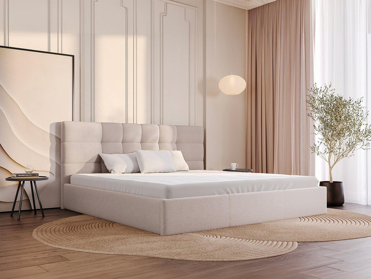 BETT mit Bettkasten - 2 Personen - Stoff - Beige - Beige, Textil (200/200cm) - Vente-Unique
