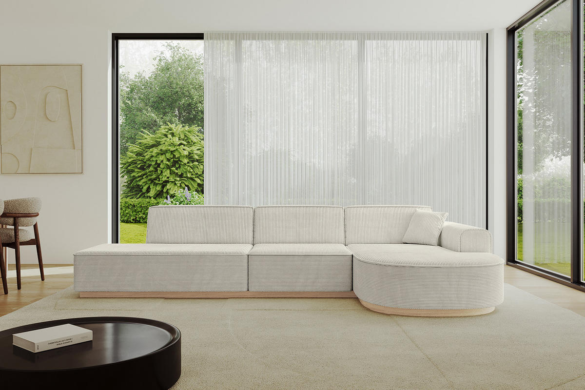 ECKSOFA Ottomane Rechts ARRIO-L2 - 328x171x83 cm Creme - Hellgrau/Creme, Holzwerkstoff/Textil (328/171cm) - ALTDECOR