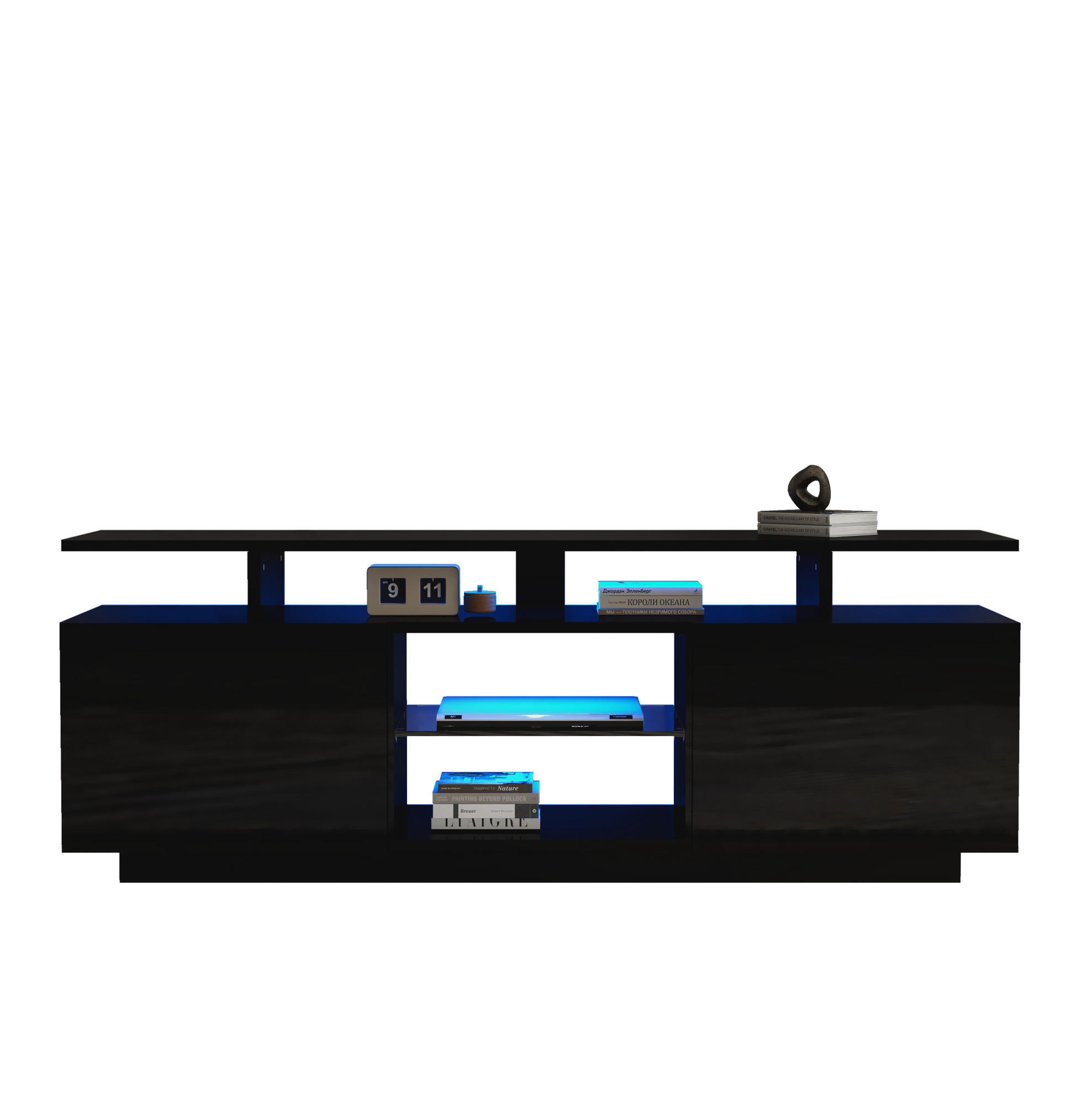 TV-LOWBOARD 140/35/55 cm mit LED-Beleuchtung und 2 Türen in Schwarz - Schwarz, Holzwerkstoff (140/55/35cm) - BEAOK