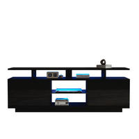 TV-LOWBOARD 140/35/55 cm mit LED-Beleuchtung und 2 Türen in Schwarz - Schwarz, Holzwerkstoff (140/55/35cm) - BEAOK