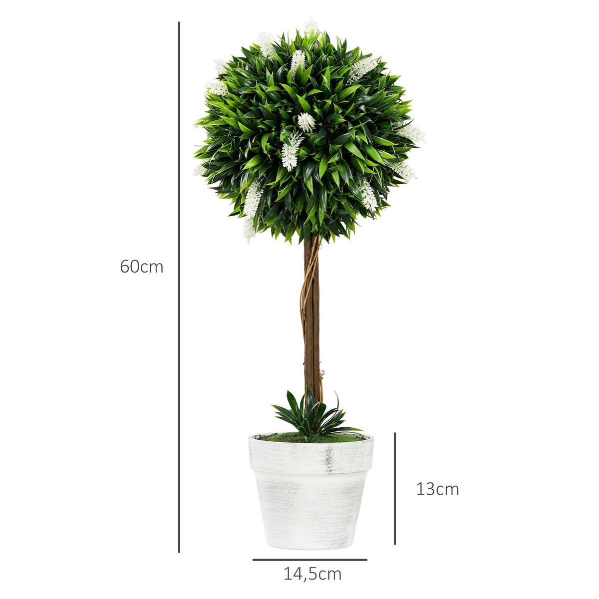 KUNSTPFLANZE Lavendel 2er-Set Künstliche Pflanzen 60 cm Zimmerpflanze Weiß - Weiß/Braun, Kunststoff (60cm) - HOMCOM