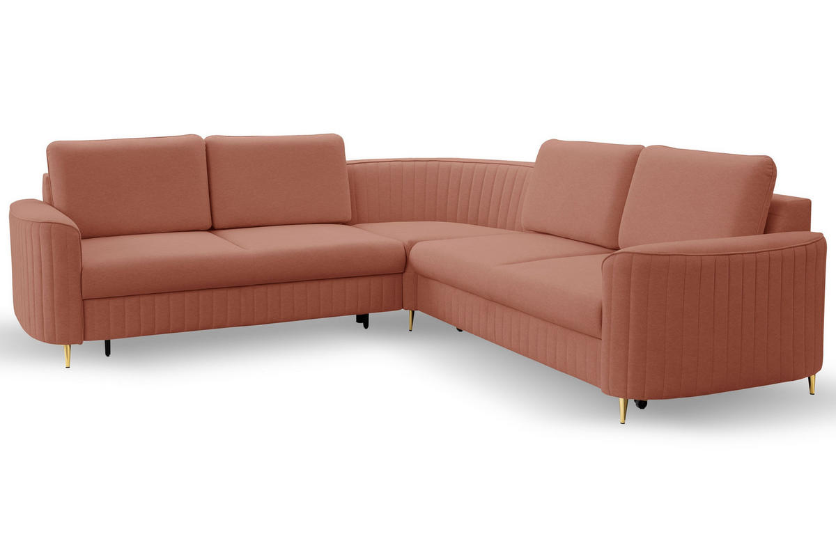 ECKSOFA VELA R-S Rosa Velours-Stoff mit Schlaffunktion - Rosa, Holz (251/251cm) - MASSENO