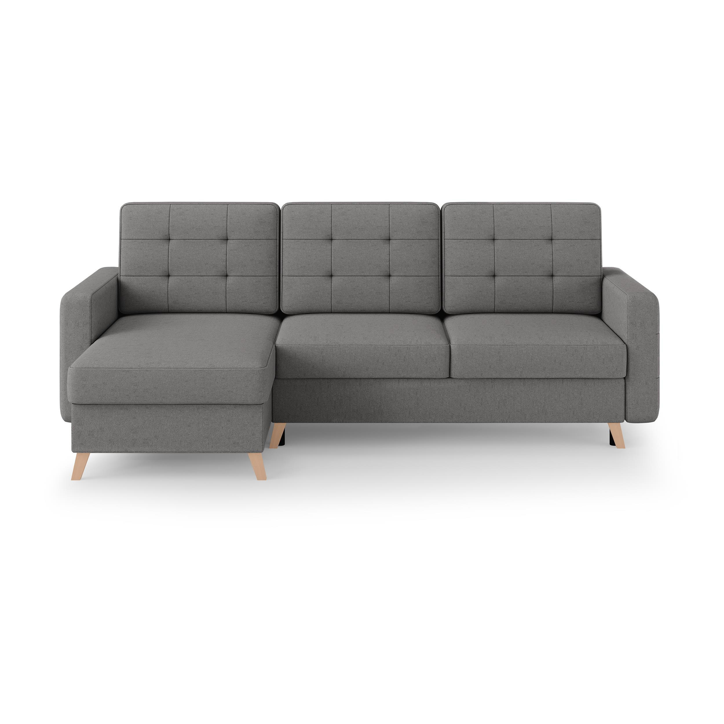 ECKSCHLAFSOFA Vinci mit universelle Ottomane, Grau - Buchefarben/Grau, Textil (236/151cm) - Beautysofa