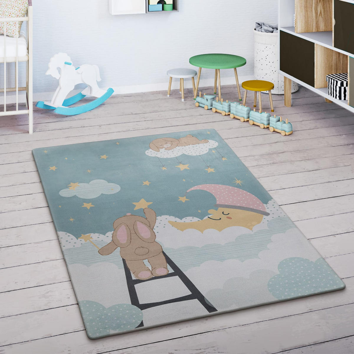 KINDERTEPPICH waschmaschinenwaschbar Wolken Kinderzimmer schmutzabweisend Helltürkis Rechteckig 80x150 - Blau, Textil (80/150cm) - KADIMA DESIGN