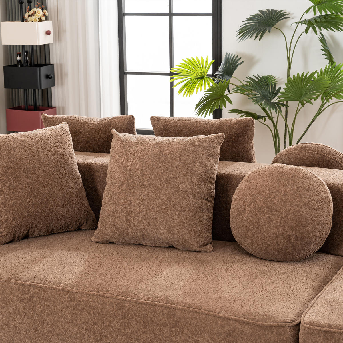 WOHNLANDSCHAFT Chenille Braun mit Kissen - Braun, Textil (263/66/171cm) - WISHDOR