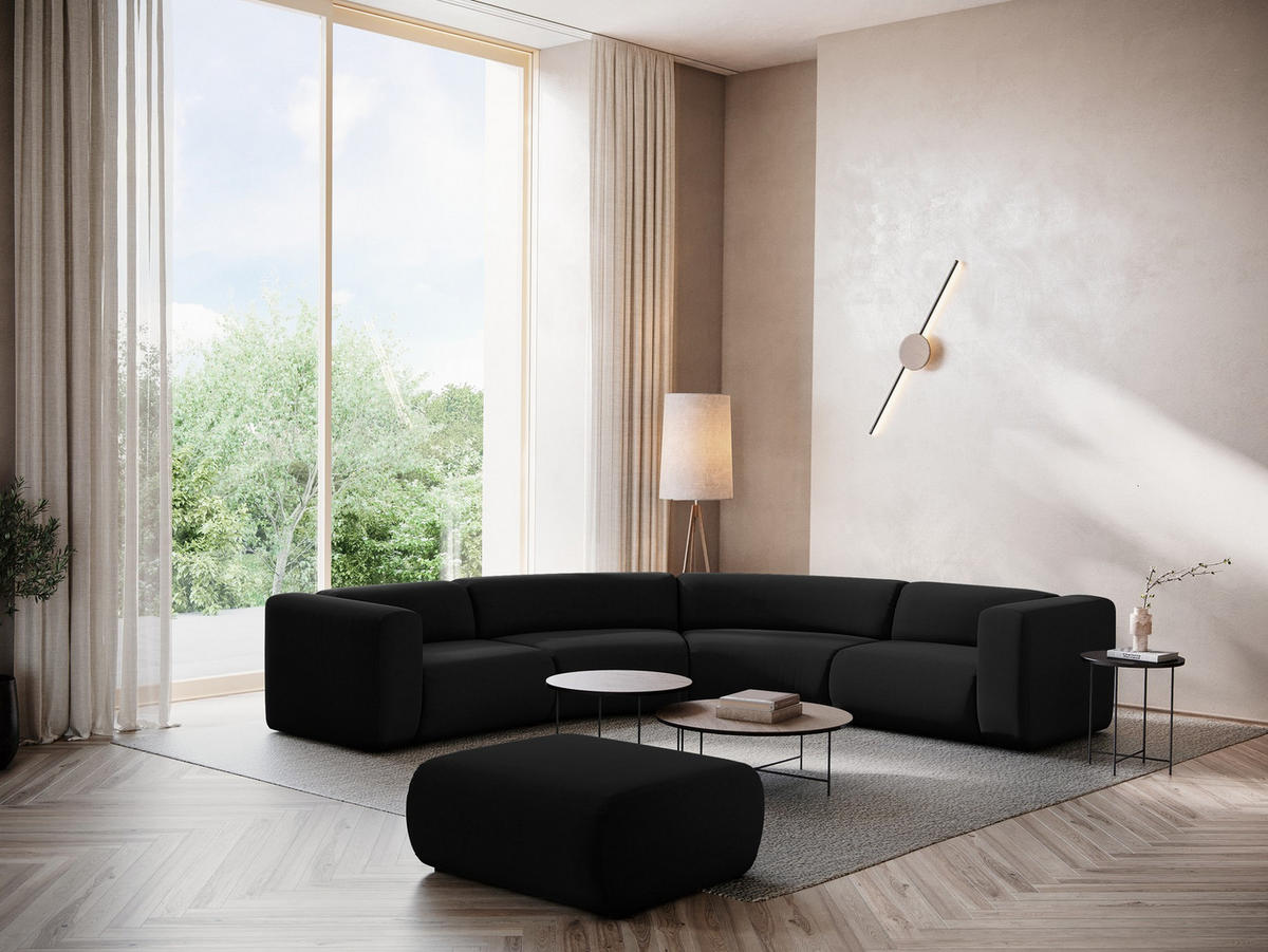 POUF Samt Stoff Schwarz - Schwarz, Kunststoff/Textil (94/40/89cm) - Makamii