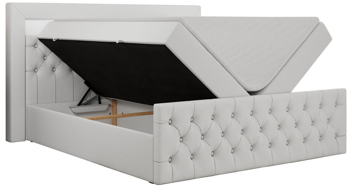 BOXBETT GOLD-9 LED 120/200 Weiß Kunstleder - H3 - Weiß, Holz/Textil (120/200cm) - MKS