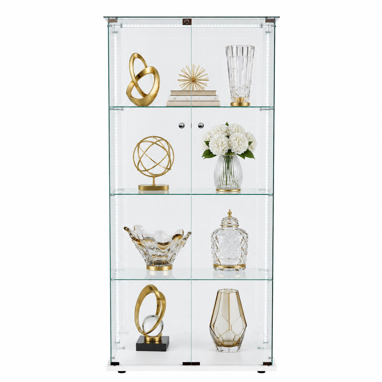 VITRINE 4-stufig mit Doppeltüren, Weißrahmen - Weiß, Glas (78.5/163/35cm) - Joyfair