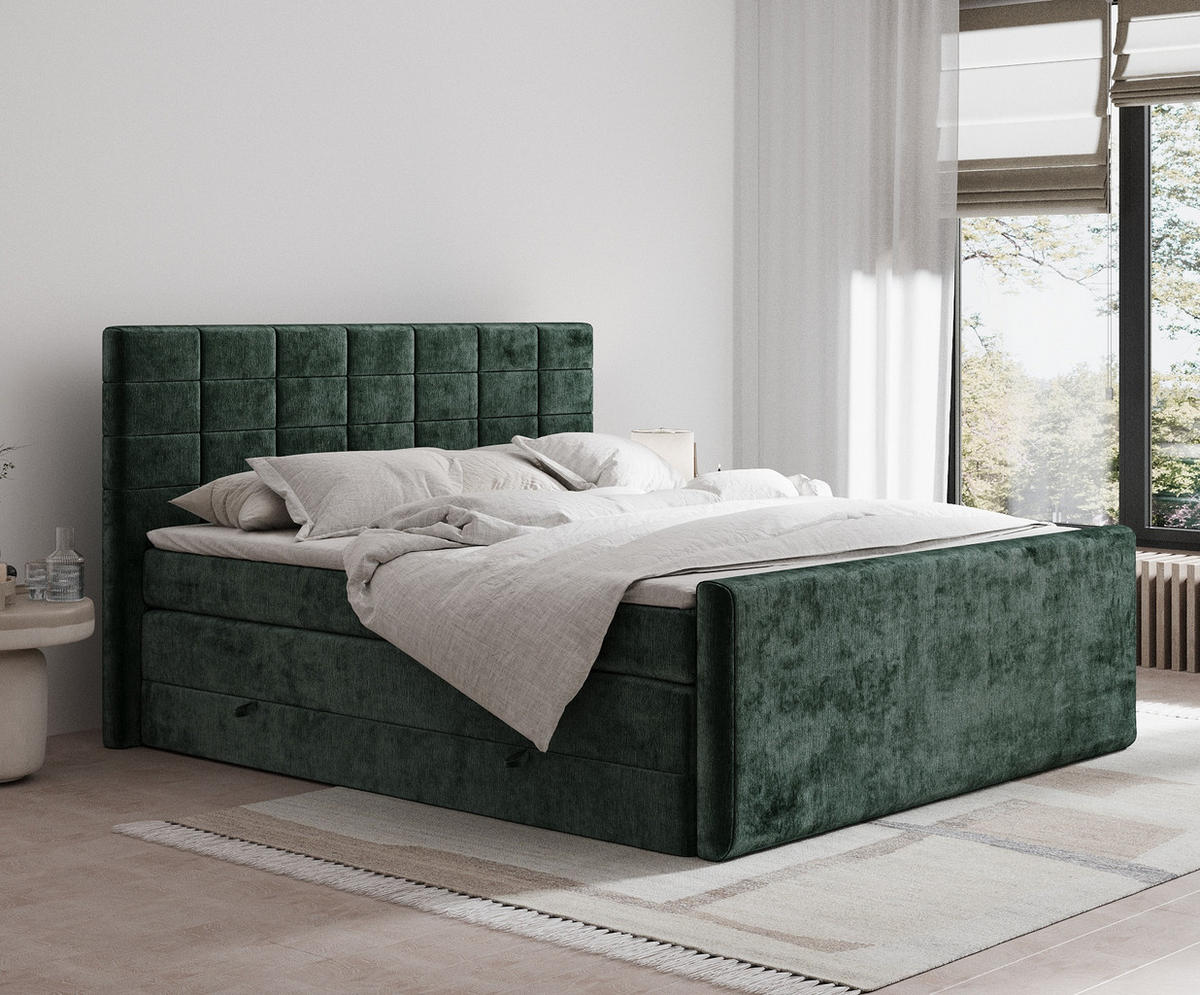 BOXSPRINGBETT Ava Grün 140/200 cm - Schwarz/Grün, Holz/Holzwerkstoff (140/200cm) - Maison de Reve