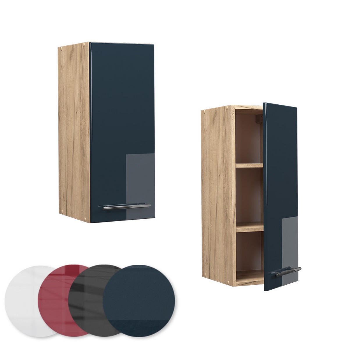 VĚŠÁK NA STĚNU Fame-Line Tmavě modrá s vysokým leskem 30 cm - medově dubová/tmavě modrá, kompozitní dřevo (30/72/34.1cm) - Vicco