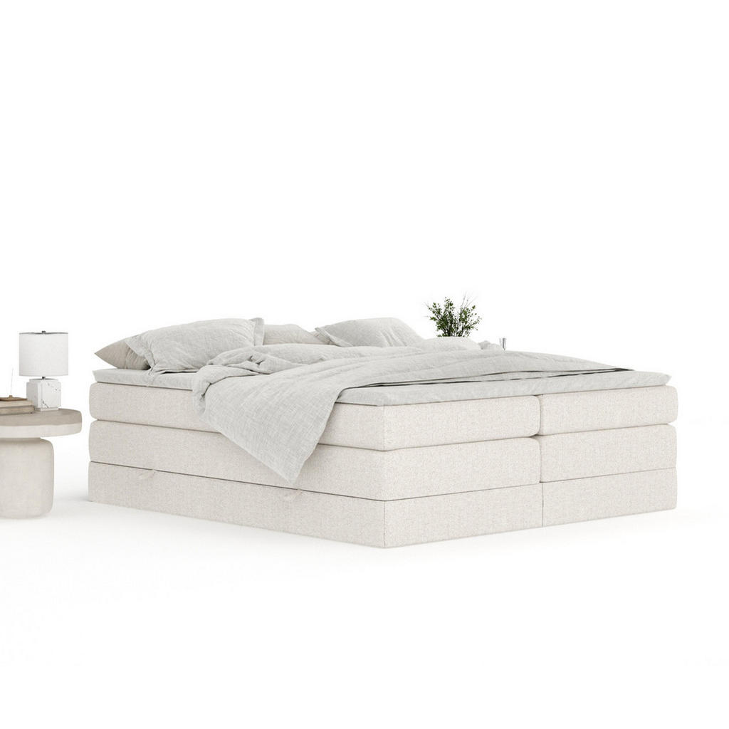 Thumbnail - Maison de Reve Boxspringbett, Beige, Textil, Buche, Kiefer, H3 + H4, 7-Zonen, Höhe ca. 40 cm, 180x200 cm, Handmade in Eu...