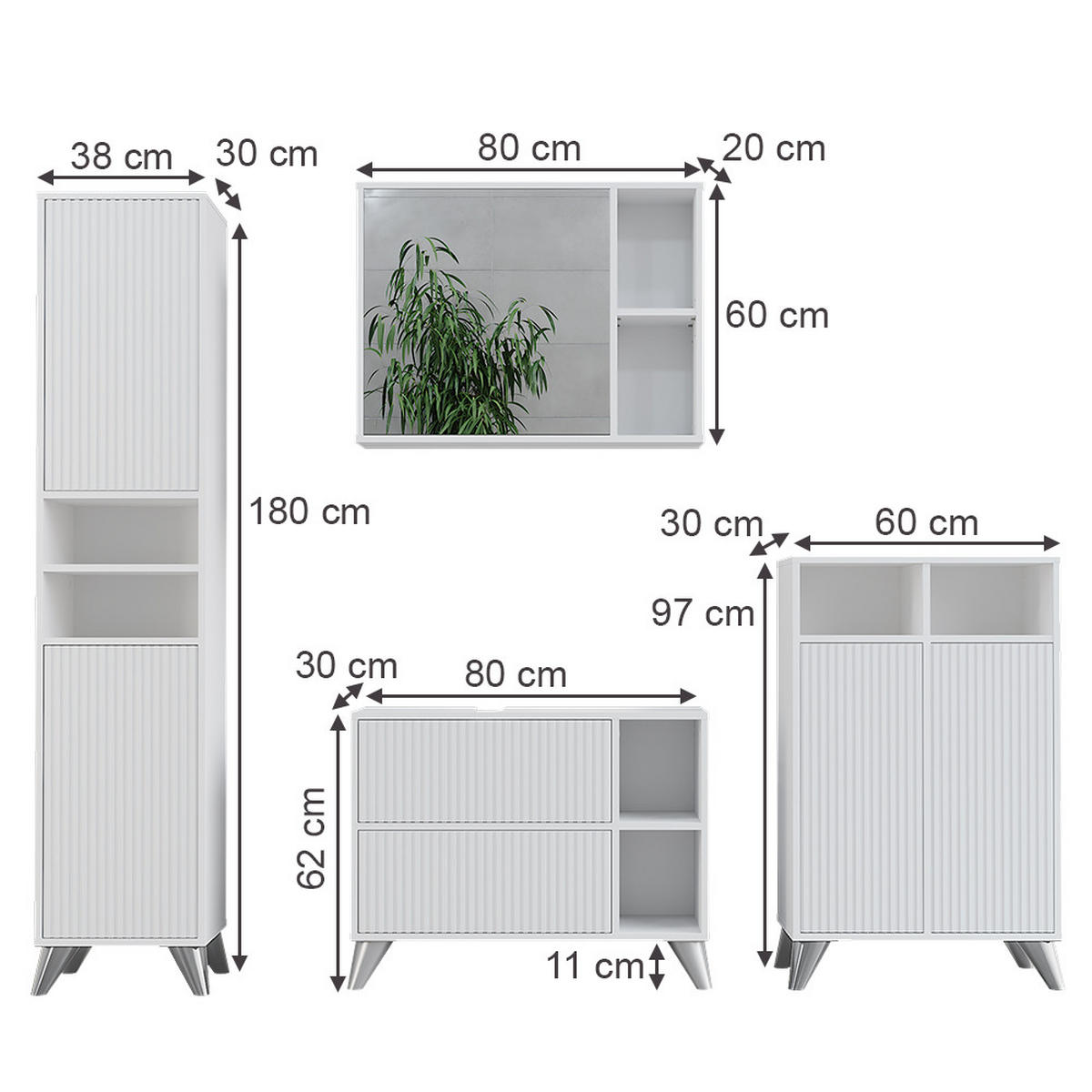 BADMÖBEL-SET Leano Weiß 80 cm, Set 4 - Weiß, Holzwerkstoff (80/62/30cm) - Vicco