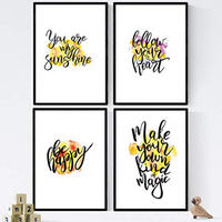 POSTER Set mit 4 glücklich und bunt ‚folgen‘ A4 Schwarzer Rahmen - Schwarz, Papier (29.7/3cm) - Nacnic