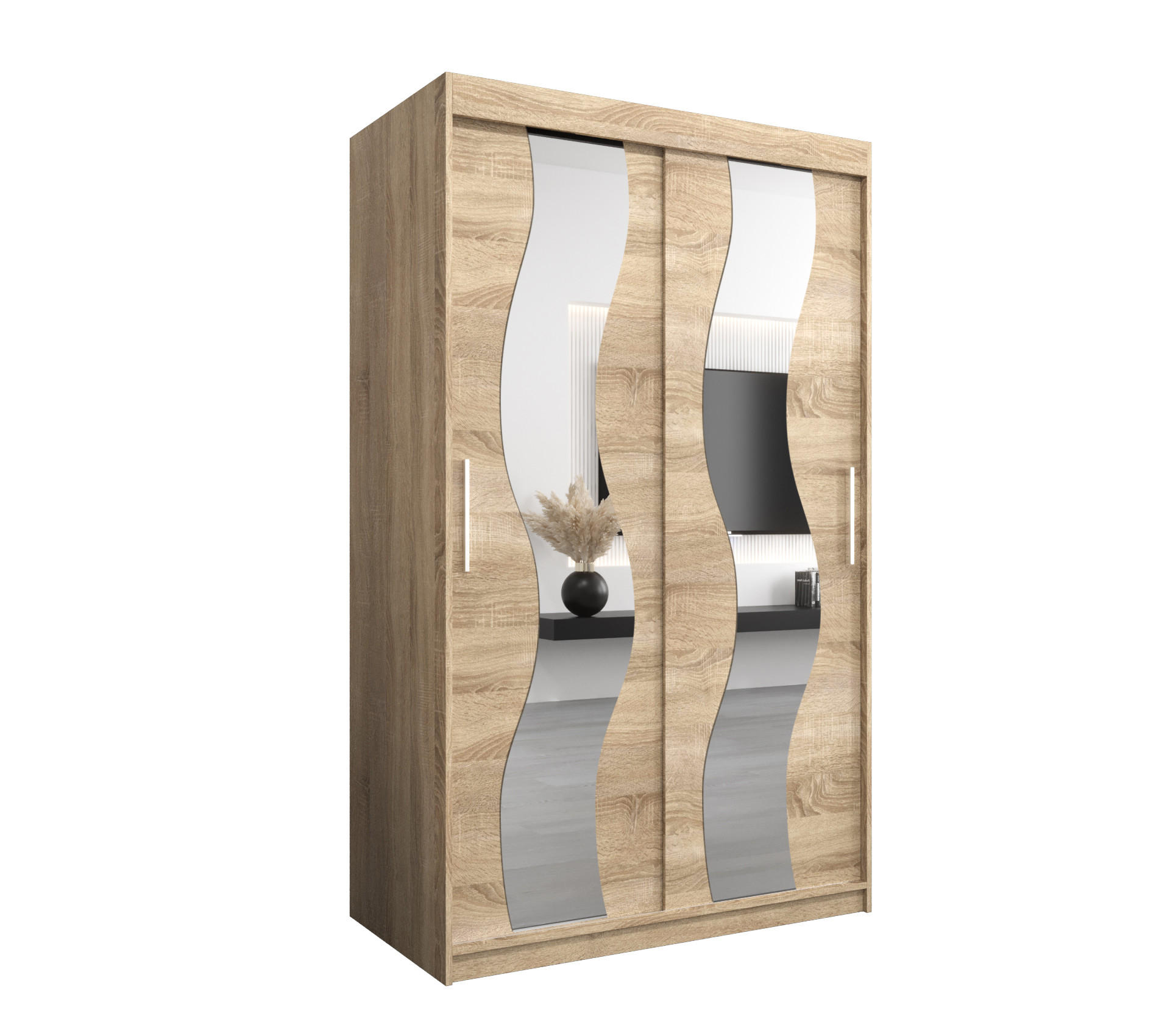 SCHWEBETÜRENSCHRANK 200/120/62 2-türig - Silberfarben/Sonoma Eiche, Holz/Kunststoff (120/200/62cm) - Abiks Möbel