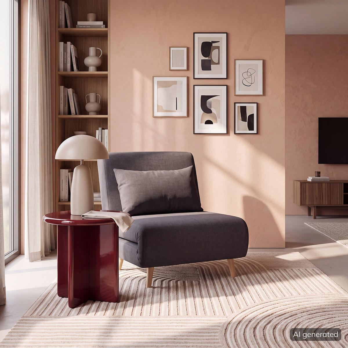 SCHLAFSESSEL - Textil / Teilmassivholz - Dunkelgrau/Buchefarben, Holz/Buchenholz (77/81/90cm) - home24
