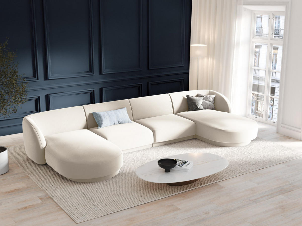 PANORAMASOFA Miley aus Samt leichtes beige 5 Sitzplätze - Beige, Textil (156/70/330cm) - Micadoni