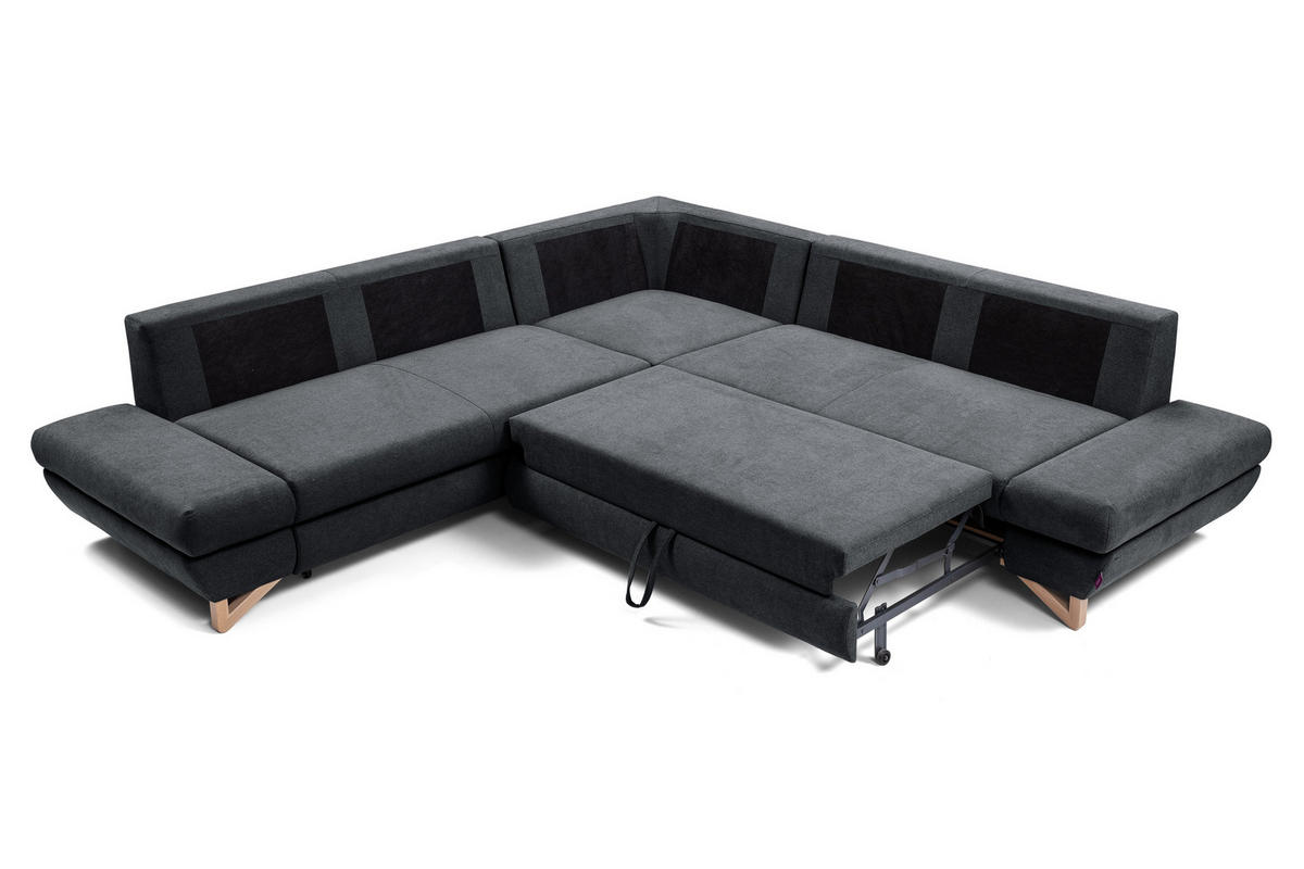 ECKSOFA CASA III R-S Anthrazit Plüsch-Stoff mit Schlaffunktion - Anthrazit, Holz (272/272cm) - MASSENO