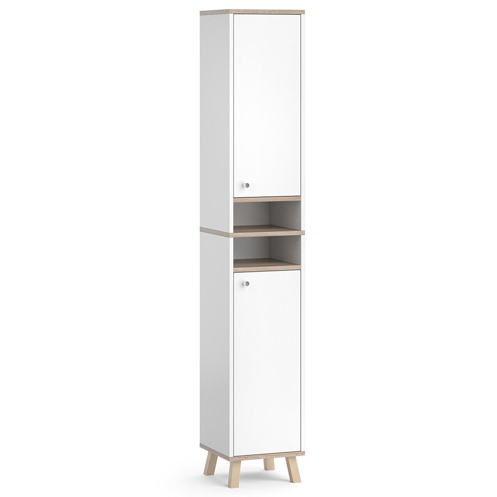 BADSCHRANK Senyo Weiß 30 x 174 cm - Weiß/Sonoma Eiche, Holzwerkstoff (30/174/30cm) - Vicco