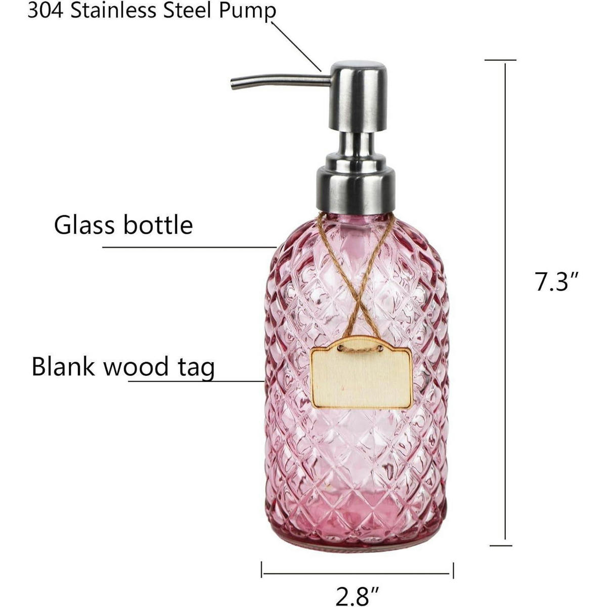 SEIFENSPENDER Glas Rosa mit Edelstahlpumpe - Rosa, Glas (7/17.8/7cm)