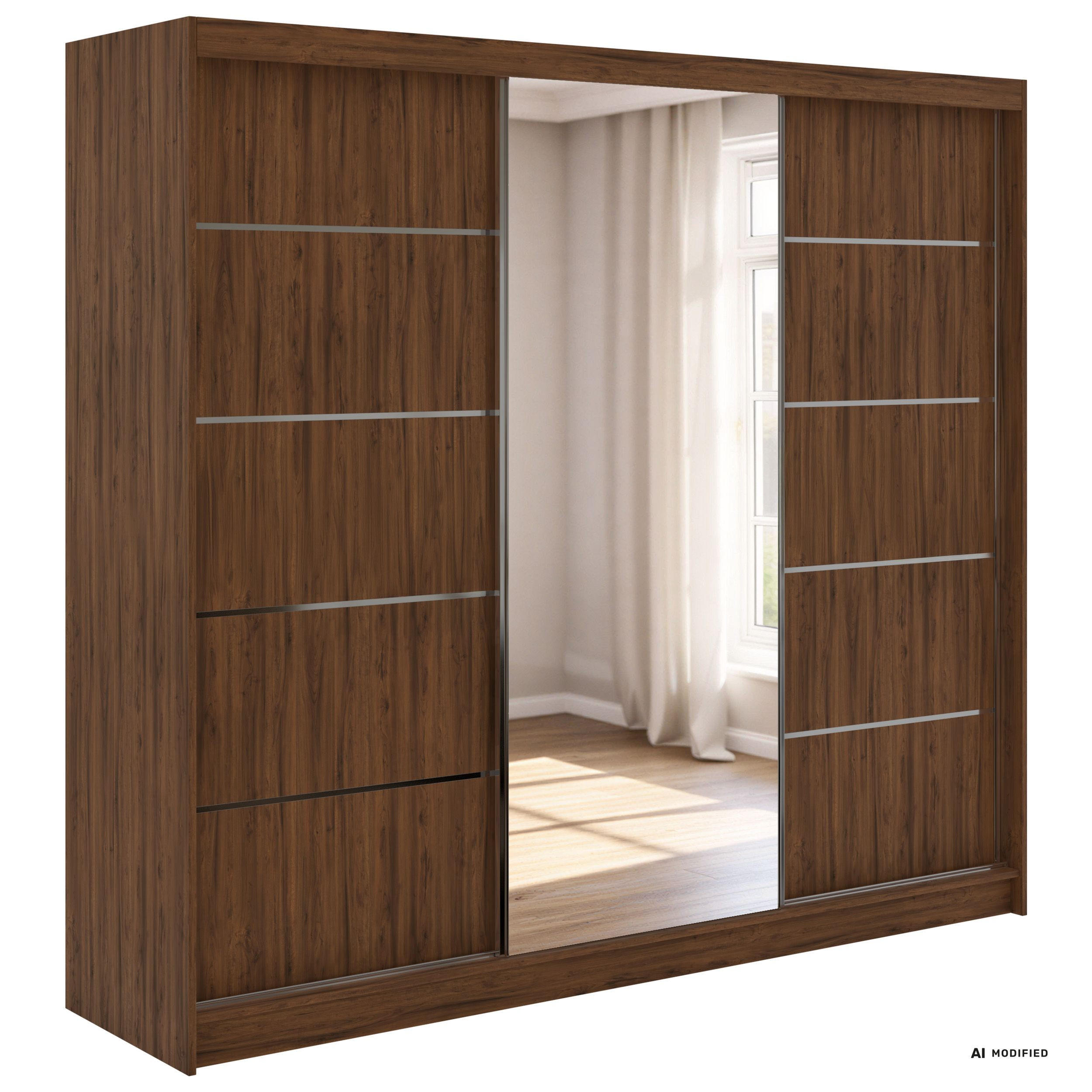 MKS Schwebetürenschrank Walnuss 240x216x61 cm