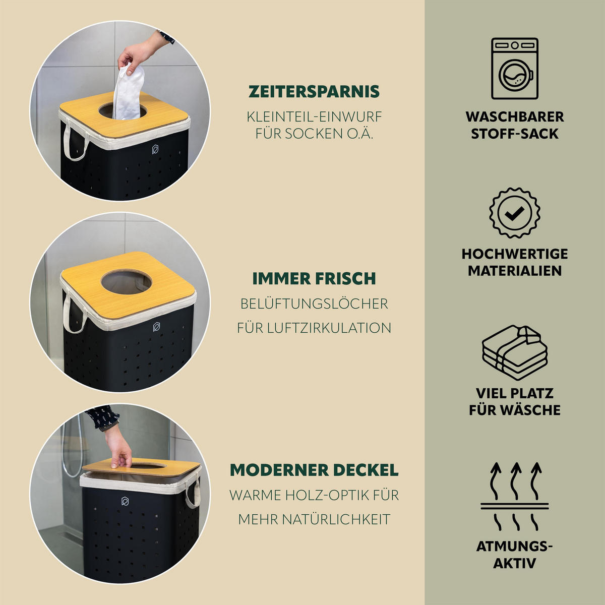 WÄSCHETONNE 50 Liter, schwarz - Schwarz, Metall (32/58/32cm) - eluno