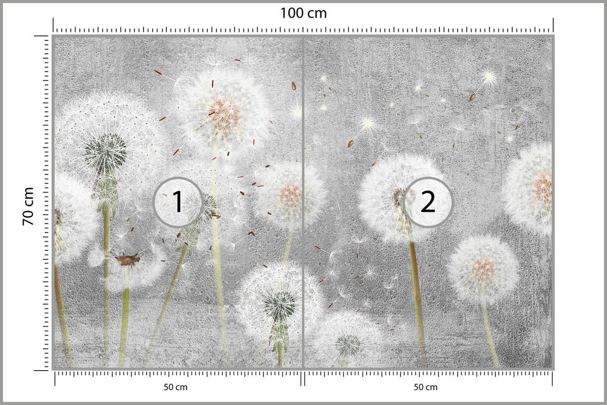 FOTOTAPETE für Schlafzimmer Retro Löwenzahn Beton Minimalistisch 100x70 - Gelb/Weiß, Papier (100/70cm) - Muralo