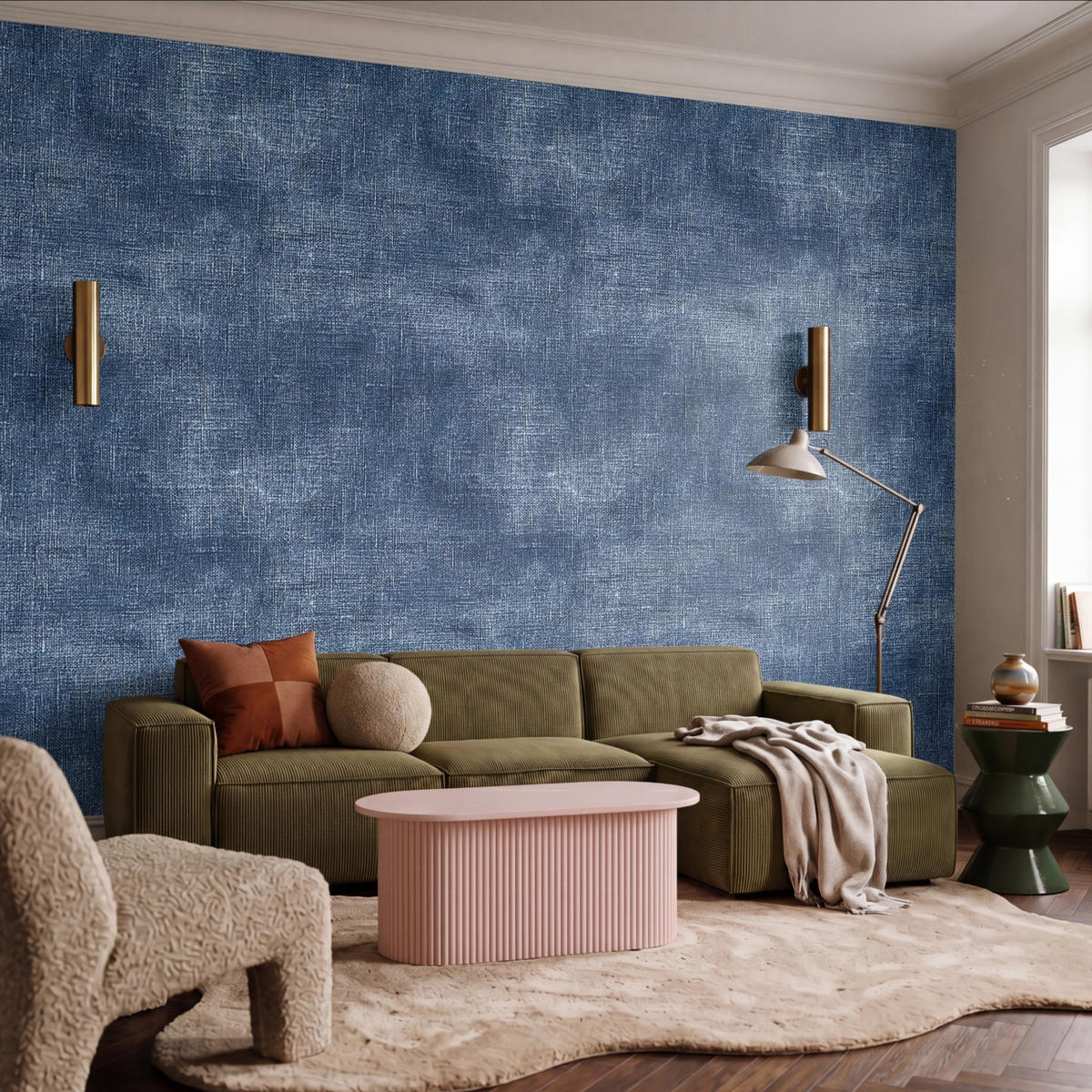 TAPETE - Leinen - Textur - Muster - Denim - Rustikal - 400x300 cm - Blau, Papier (400/300cm) - OnlyWow