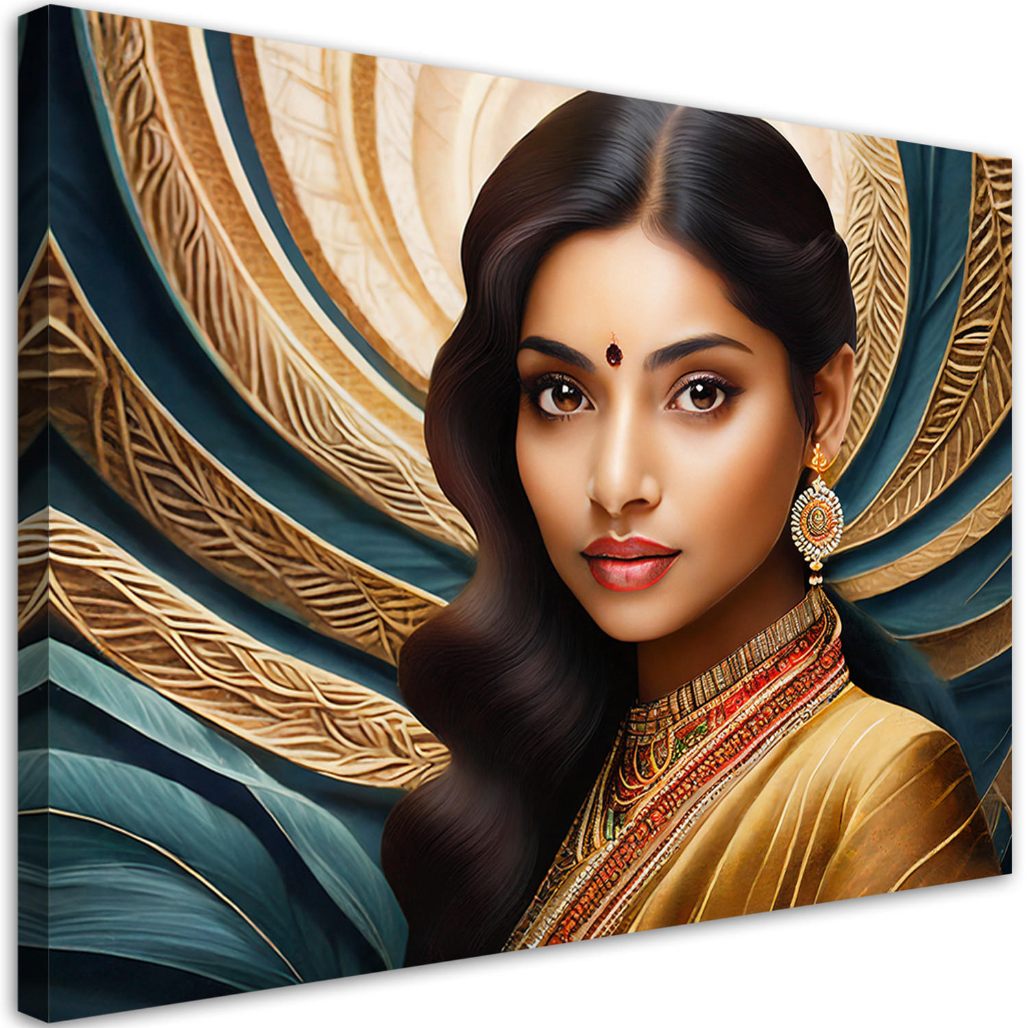 WANDBILD frau porträt mandala - Goldfarben, Textil (60/40cm) - Feeby