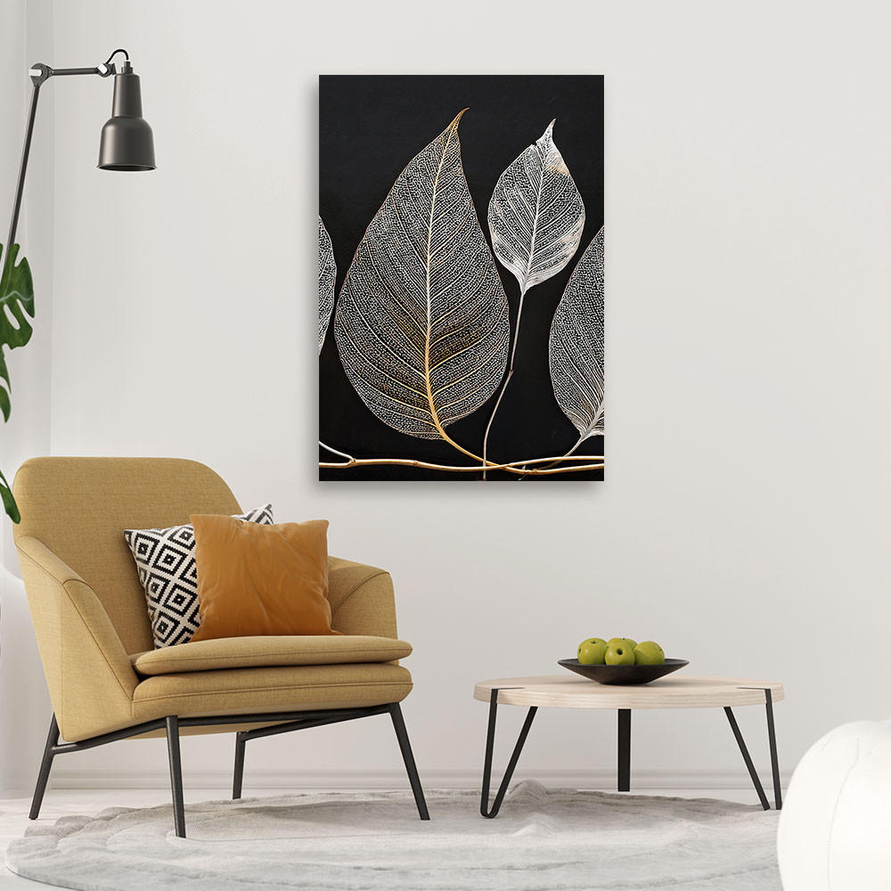 LEINWANDBILD Minimalismus hinterlässt Zweig Glamour Silber 40x60cm - Silberfarben, Textil (40/60cm) - Feeby