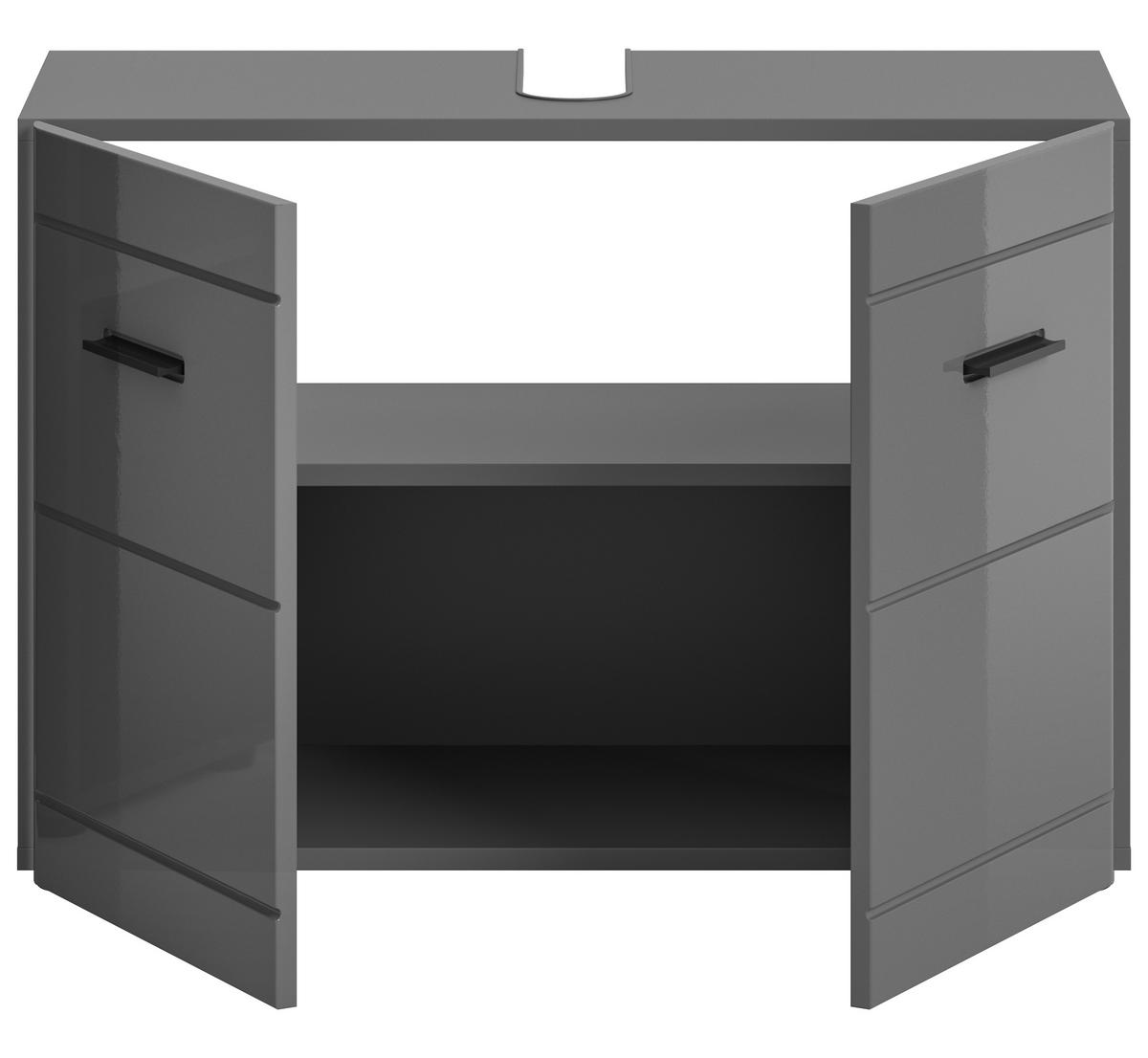 WASCHBECKENUNTERSCHRANK SOFT (B/H/T: ca. 80/56/34 cm) in grau/grau hochglanz - Grau, Holzwerkstoff (80/56/34cm)