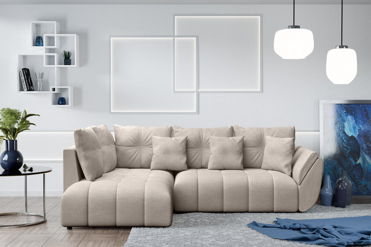 ECKSOFA L Form Corleone Hellbraun 266/182/91 cm mit Schlaffunktion - Schwarz/Bronzefarben, Kunststoff/Textil (266/182cm) - AX Living