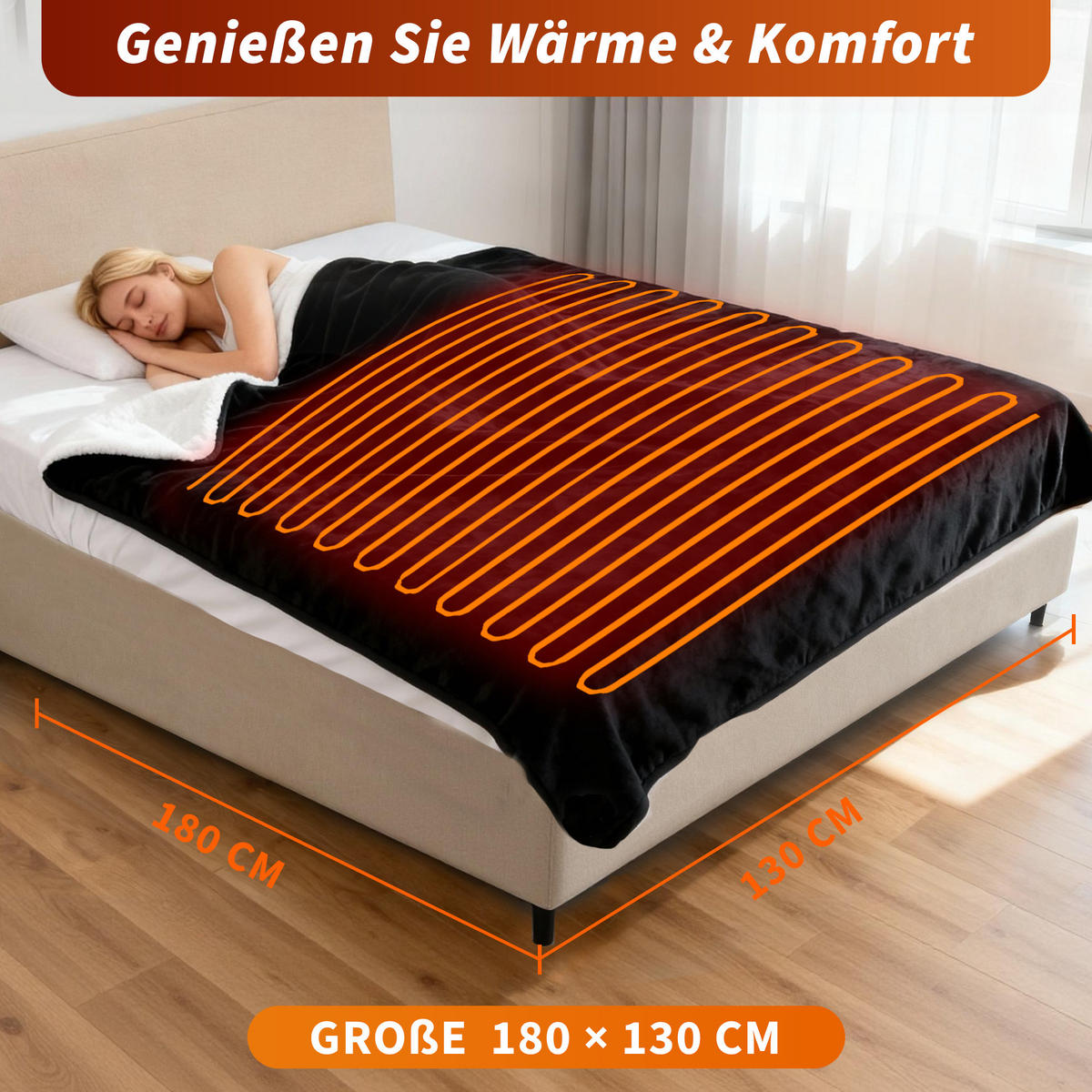 DECKE Calidora 180/130 cm - Schwarz, Textil (130/180cm) - ZMH