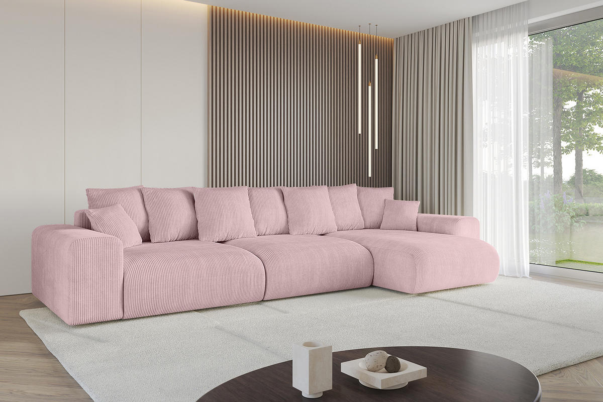 ECKSOFA Ottomane rechts ESKAR-L 364x176x84 Rosa Cord - Schwarz/Rosa, Holzwerkstoff/Kunststoff (176/364cm) - ALTDECOR